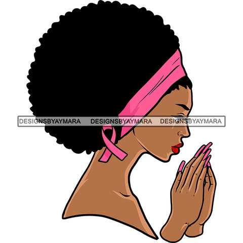 African American Woman Hard Praying Hand Side Face Design Element Afro Woman Wearing Hair Band Vector White Background SVG JPG PNG Vector Clipart Cricut Silhouette Cut Cutting