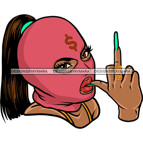 Gangster African American Woman Wearing Ski Mask Showing Middle Finger ...