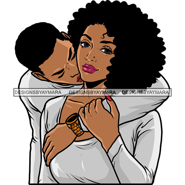 African American Couple Hug Each Other Romantic Moments Vector Design Element Curly Hairstyle White Background SVG JPG PNG Vector Clipart Cricut Silhouette Cut Cutting