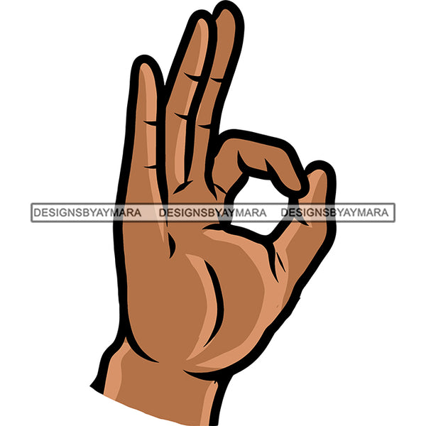 African American Woman Hand Ok Hand Sign Design Element Vector White Background SVG JPG PNG Vector Clipart Cricut Silhouette Cut Cutting