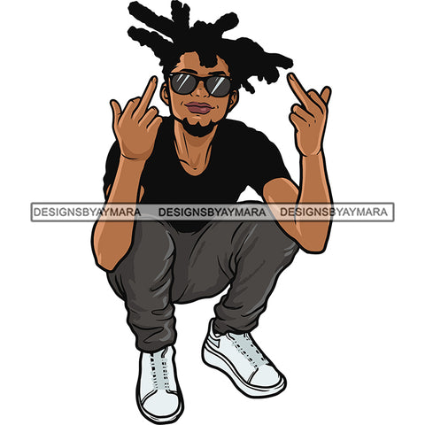 African American Man Showing Middle Finger Wearing Sunglass Locus Hairstyle Design Element White Background SVG JPG PNG Vector Clipart Cricut Silhouette Cut Cutting