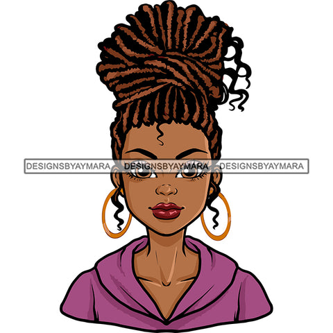 Cute African American Girls Smile Face Wearing Hoop Earing Locus Hairstyle Design Element White Background White Background SVG JPG PNG Vector Clipart Cricut Silhouette Cut Cutting