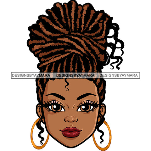 Cute African American Girls Smile Face Wearing Hoop Earing Locus Hairstyle Head Design Element White Background White Background SVG JPG PNG Vector Clipart Cricut Silhouette Cut Cutting