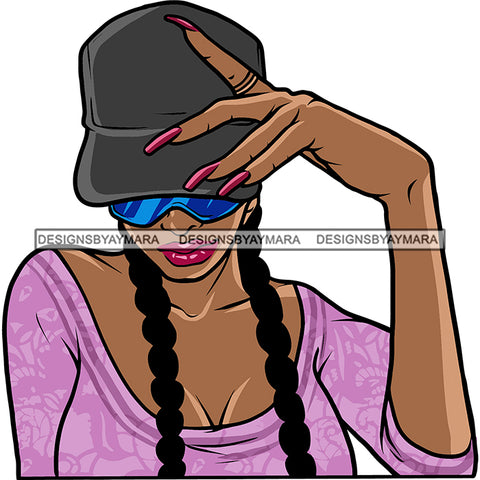 African American Woman Hand Holding Cap Woman Long Nail Wearing Hat Design Element And Sunglasses White Background SVG JPG PNG Vector Clipart Cricut Silhouette Cut Cutting