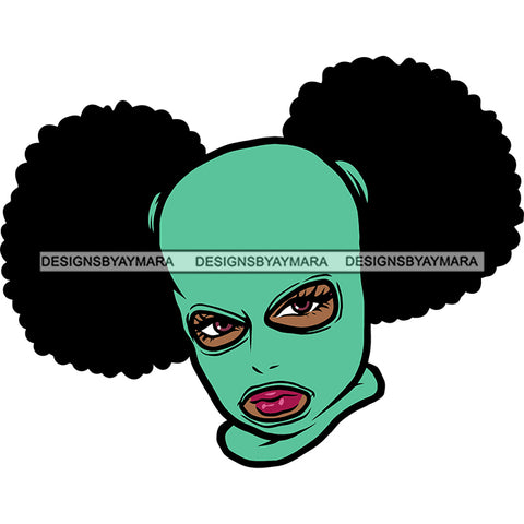 Girls Wearing Ski Mask Hide Face Puffy Hairstyle Design Element Color Artwork Vector White Background SVG JPG PNG Vector Clipart Cricut Silhouette Cut Cutting