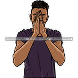 African American Man Hard Praying Hand Design Element Short Hairstyle Wearing T-Shirt White Background SVG JPG PNG Vector Clipart Cricut Silhouette Cut Cutting