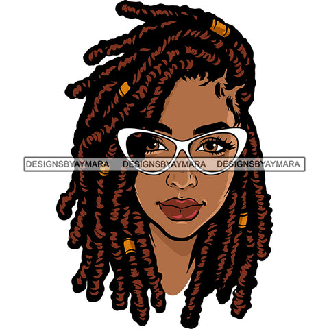 Gangster African American Woman Wearing Sunglass Locus Hairstyle Design Element White Background Cute Smile Face Vector SVG JPG PNG Vector Clipart Cricut Silhouette Cut Cutting