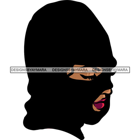 Gangster African American Woman Wearing Ski Mask Side Face Design Element Afro Woman Close Eyes Vector SVG JPG PNG Vector Clipart Cricut Silhouette Cut Cutting