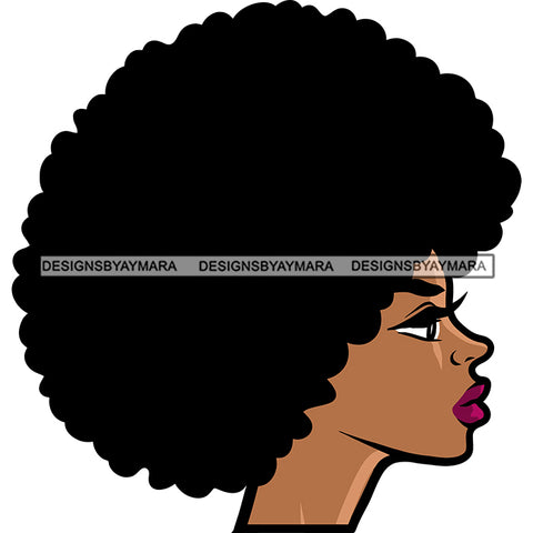 Gangster African American Woman Side Face Puffy Hairstyle Design Element Afro Woman On Side Look Vector White Background SVG JPG PNG Vector Clipart Cricut Silhouette Cut Cutting