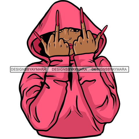 Afro Woman Showing Middle Finger Gangster African American Woman Wearing Hudi Design Element Woman Long Nail Vector SVG JPG PNG Vector Clipart Cricut Silhouette Cut Cutting