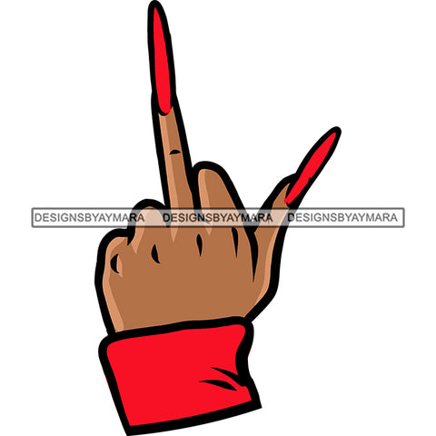 African American Woman Showing Middle Finger Woman Hand Long Nail Design Element White Background SVG JPG PNG Vector Clipart Cricut Silhouette Cut Cutting