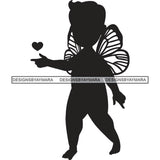 Little Baby Boy Fairy Fantasy Angel Heart Kid Child Catching Walking Butterfly Wings Black And White SVG JPG PNG Vector Clipart Cricut Silhouette Cut Cutting