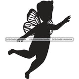 Little Baby Boy Kid Child Waving Hands Hand Flying Butterfly Wings Black And White SVG JPG PNG Vector Clipart Cricut Silhouette Cut Cutting