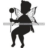 Little Baby Boy Fairy Fantasy Angel Kid Child Holding Giant Size Lollypop Candy Hand Hands Sitting Butterfly Wings Children Black And White SVG JPG PNG Vector Clipart Cricut Silhouette Cut Cutting