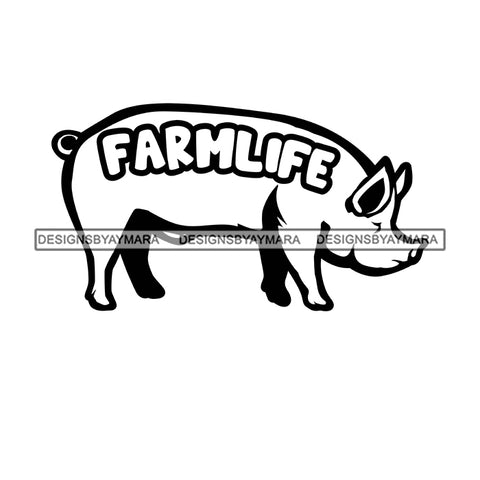 Farmer Life Farm Animals Pigs Chickens Livestock Farmhouse Lifestyle Banner Logo B/W SVG JPG PNG Vector Clipart Cricut Silhouette Cut Cutting