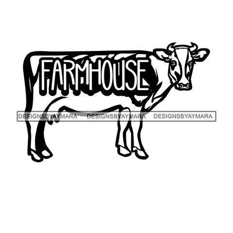 Farmers Life Farm Animals Milk Fresh Produce Countryside Lifestyle Banner Logo B/W SVG JPG PNG Vector Clipart Cricut Silhouette Cut Cutting