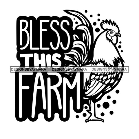 Farmers Life Animals Rooster Livestock Farm Countryside Lifestyle Banner Logo B/W SVG JPG PNG Vector Clipart Cricut Silhouette Cut Cutting