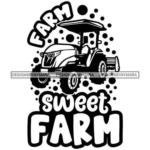 Farmer Fresh Farm Animals Tractor Machine Countryside Lifestyle Banner Logo B/W SVG JPG PNG Vector Clipart Cricut Silhouette Cut Cutting
