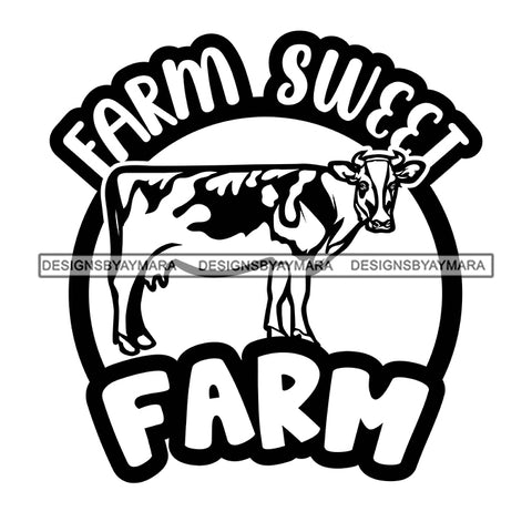Farmer Fresh Farm Animals Milk Barn Countryside Lifestyle Banner Logo B/W SVG JPG PNG Vector Clipart Cricut Silhouette Cut Cutting
