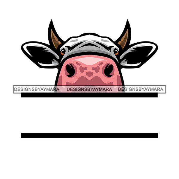 Peek A Boo Peeking Cow Animal Milk Dairy Farm Countryside Lifestyle Illustration SVG JPG PNG Vector Clipart Cricut Silhouette Cut Cutting