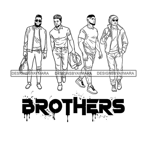 Dripping Brothers Word Bottom Black Men Friends Friendship Illustration B/W SVG JPG PNG Vector Clipart Cricut Silhouette Cut Cutting