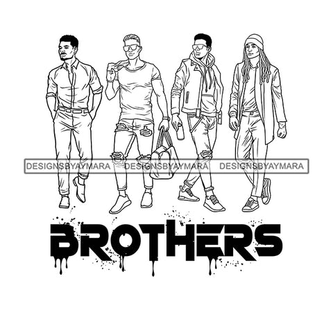 Dripping Brothers Word Bottom Black Men Friends Best Memories Illustration B/W SVG JPG PNG Vector Clipart Cricut Silhouette Cut Cutting