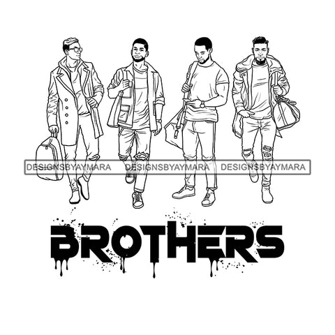 Dripping Brothers Word Bottom Black Men Real Friends Trip Illustration B/W SVG JPG PNG Vector Clipart Cricut Silhouette Cut Cutting