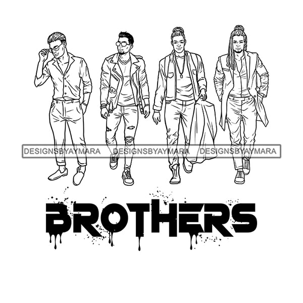 Dripping Brothers Word Bottom Black Men Close Friends Trip Illustration B/W SVG JPG PNG Vector Clipart Cricut Silhouette Cut Cutting