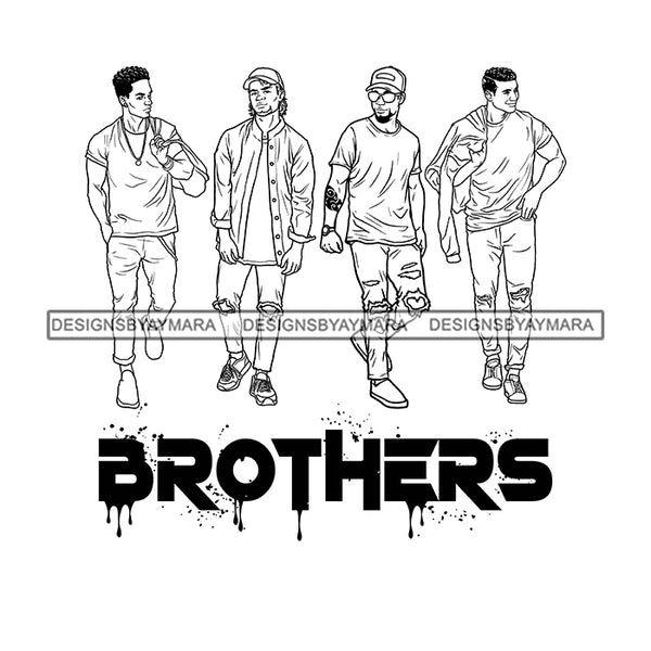 Dripping Brothers Word Bottom Black Men Best Friends Travel Illustration B/W SVG JPG PNG Vector Clipart Cricut Silhouette Cut Cutting