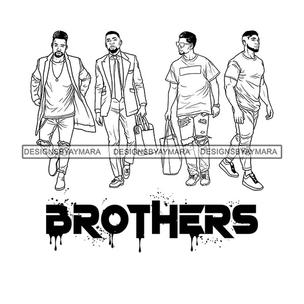 Dripping Brothers Word Bottom Black Men Friends Having Fun Illustration B/W SVG JPG PNG Vector Clipart Cricut Silhouette Cut Cutting