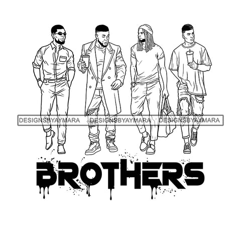 Dripping Brothers Word Bottom Black Men Friends Road Trip Illustration B/W SVG JPG PNG Vector Clipart Cricut Silhouette Cut Cutting