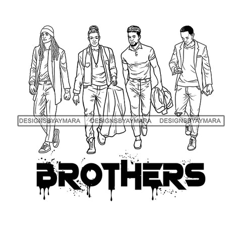 Dripping Brothers Word Bottom Black Men Friends Family Reunion Illustration B/W SVG JPG PNG Vector Clipart Cricut Silhouette Cut Cutting