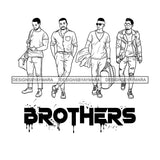 Dripping Brothers Word Bottom Black Men Friends Adventure Illustration B/W SVG JPG PNG Vector Clipart Cricut Silhouette Cut Cutting