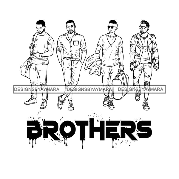 Dripping Brothers Word Bottom Black Men Friends Adventure Illustration B/W SVG JPG PNG Vector Clipart Cricut Silhouette Cut Cutting