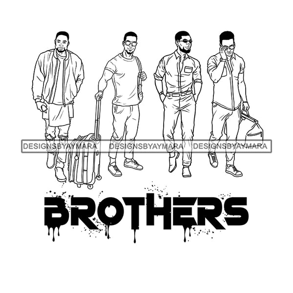 Dripping Brothers Word Bottom Black Men Friends Getaway Illustration B/W SVG JPG PNG Vector Clipart Cricut Silhouette Cut Cutting