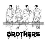 Dripping Brothers Word Bottom Black Men Friends Trip Illustration B/W SVG JPG PNG Vector Clipart Cricut Silhouette Cut Cutting