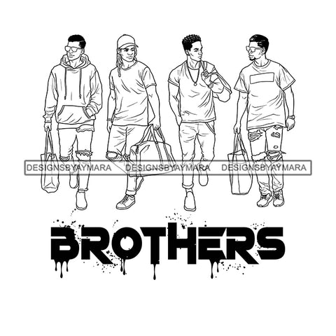 Dripping Brothers Word Bottom Black Men Friends Trip Illustration B/W SVG JPG PNG Vector Clipart Cricut Silhouette Cut Cutting