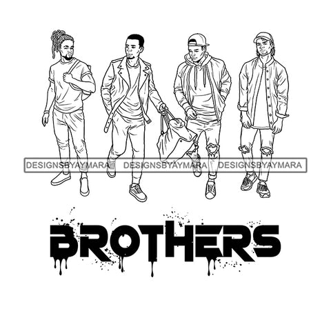 Dripping Brothers Word Bottom Black Men Friends Vacation Illustration B/W SVG JPG PNG Vector Clipart Cricut Silhouette Cut Cutting