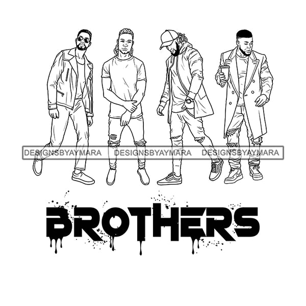 Dripping Brothers Word Bottom Black Men Friends Travelers Illustration B/W SVG JPG PNG Vector Clipart Cricut Silhouette Cut Cutting