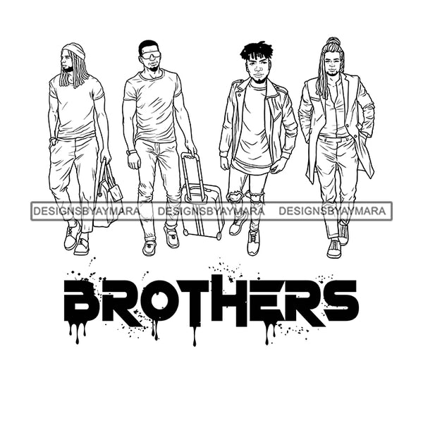 Dripping Brothers Word Bottom Black Men Friends Journey Illustration B/W SVG JPG PNG Vector Clipart Cricut Silhouette Cut Cutting