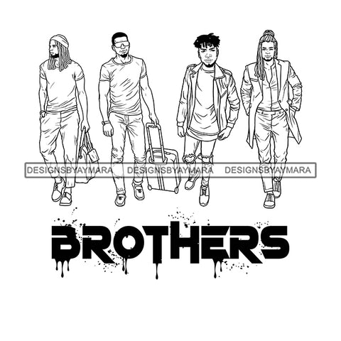 Dripping Brothers Word Bottom Black Men Friends Journey Illustration B/W SVG JPG PNG Vector Clipart Cricut Silhouette Cut Cutting