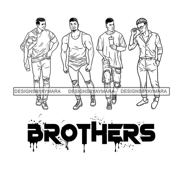 Dripping Brothers Word Bottom Black Men Friends Weekend Illustration B/W SVG JPG PNG Vector Clipart Cricut Silhouette Cut Cutting