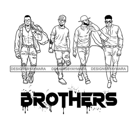 Dripping Brothers Word Bottom Black Men Friends Buddies Illustration B/W SVG JPG PNG Vector Clipart Cricut Silhouette Cut Cutting