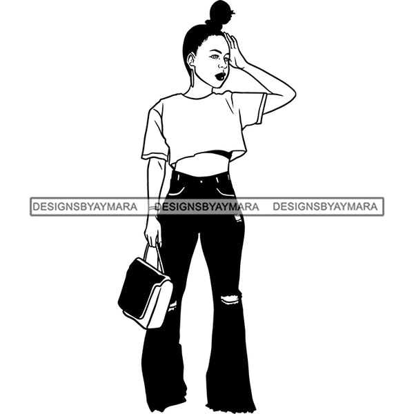 Fashion Woman Model Posing Summer Outfit Vogue Goddess Glamour Trendy Clothing Vector SVG Cutting Files