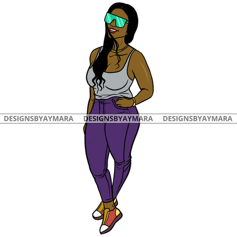 Afro Urban Fashionista Goddess Attractive Black Woman Sexy Long Wavy Hair Style  SVG Cutting Files For Silhouette Cricut