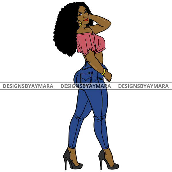 Afro Urban Fashionista Goddess Attractive Black Woman Heels Sexy Long Curly Hair Style  SVG Cutting Files For Silhouette Cricut