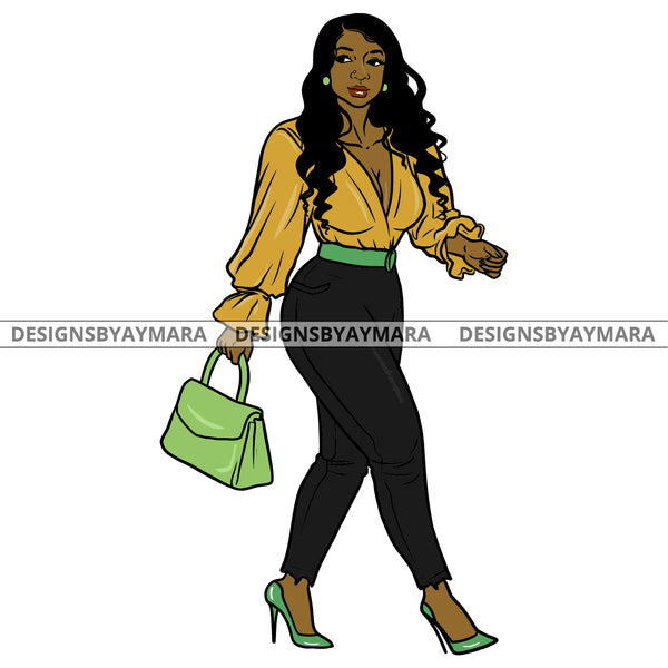 Afro Urban Fashionista Goddess Heels Purse Attractive Black Woman Sexy Long Curly Hair Style  SVG Cutting Files For Silhouette Cricut