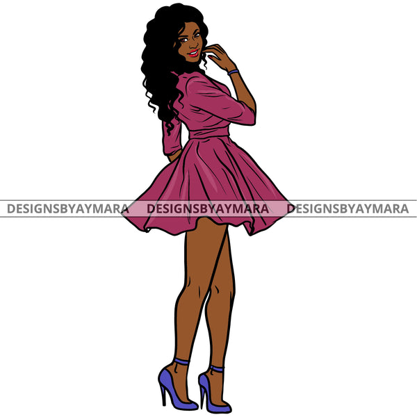 Afro Urban Fashionista Goddess Heels Attractive Black Woman Sexy Legs Long Wavy Hair Style  SVG Cutting Files For Silhouette Cricut