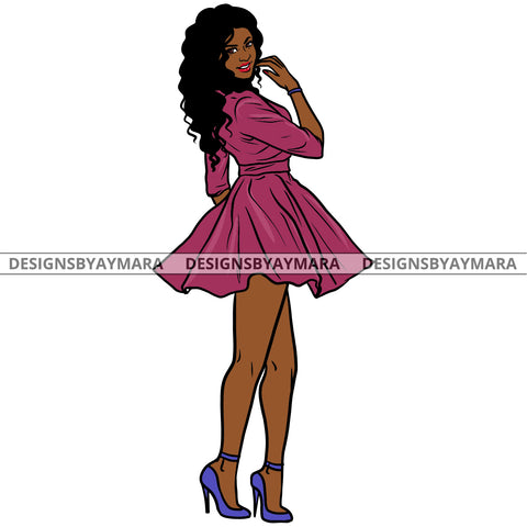 Afro Urban Fashionista Goddess Heels Attractive Black Woman Sexy Legs Long Wavy Hair Style  SVG Cutting Files For Silhouette Cricut