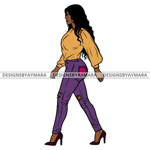 Afro Urban Fashionista Goddess Heels Attractive Black Woman Sexy Long Curly Hair Style  SVG Cutting Files For Silhouette Cricut